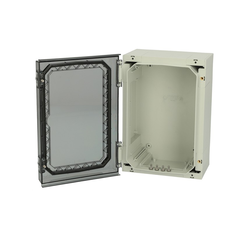 Hinged polycarbonate enclosure with transparent cover NEO PC 322215 T