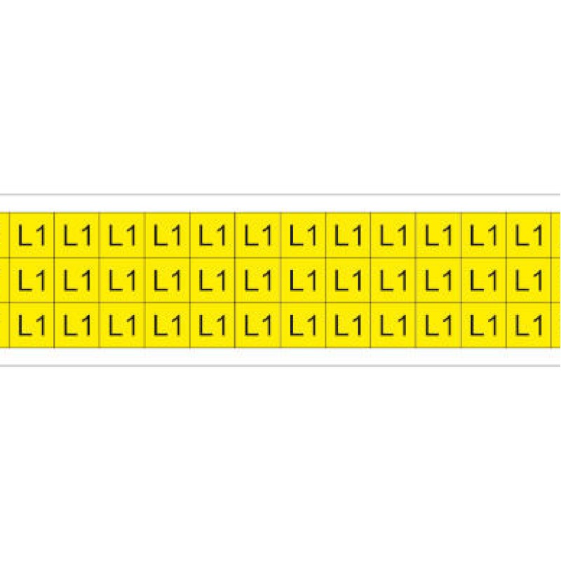 PLC013013A40.L1 - Набір наліпок акрилових типу PLC розміром 13х13 мм на листах жовтого кольору з символом "L1" (540 шт)