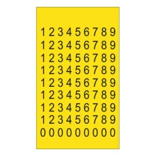 PLB42517 - Набір наліпок акрилових типу PLB розміром 6х9 мм на листах жовтого кольору з символами від "0" до "9" (1440 шт)