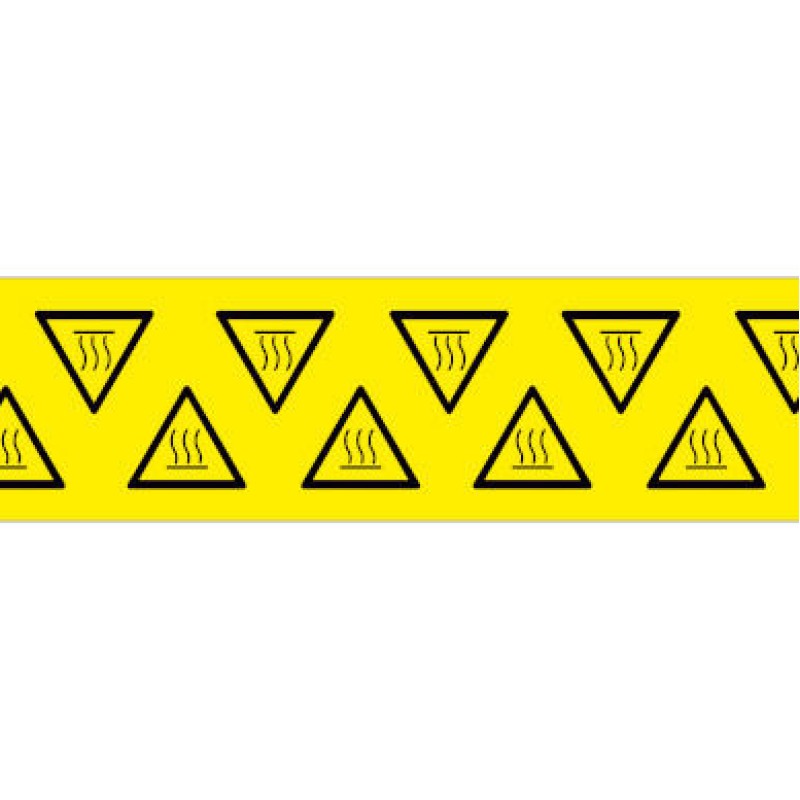 PLC025025A40.HS - Набір наліпок акрилових типу PLC розміром 25х25х25 мм на листах жовтого кольору з символами "знак гаряча поверхня в трикутнику" (140 шт)