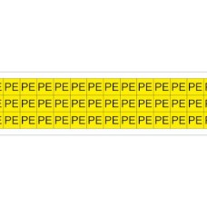 PLC013013A40.PE - Набір наліпок акрилових типу PLC розміром 13х13 мм на листах жовтого кольору з символом "PE" (540 шт)