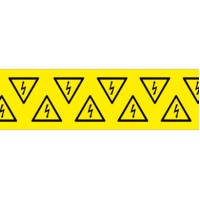 PLC025025A40.LIT - Набір наліпок акрилових типу PLC розміром 25х25х25 мм на листах жовтого кольору з символами "знак блискавка в трикутнику" (140 шт)