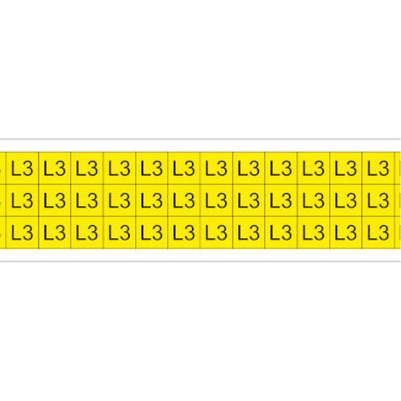 PLC013013A40.L3 - Набір наліпок акрилових типу PLC розміром 13х13 мм на листах жовтого кольору з символом "L3" (540 шт)