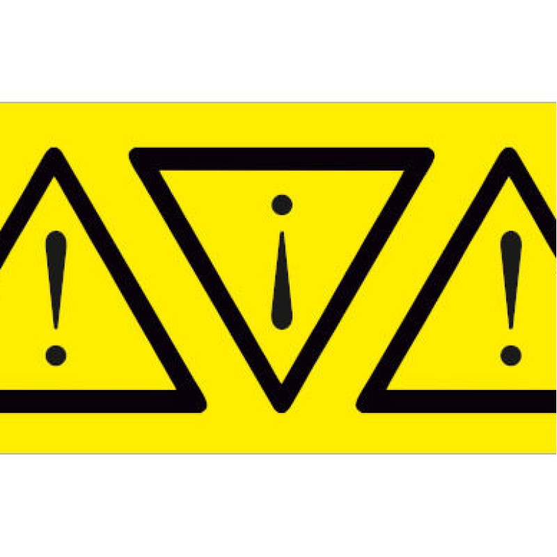 PLC100100V40.DGR - Набір наліпок з вінілу типу PLC розміром 100х100х100 мм на листах жовтого кольору з символами "знак небезпека" (30 шт)