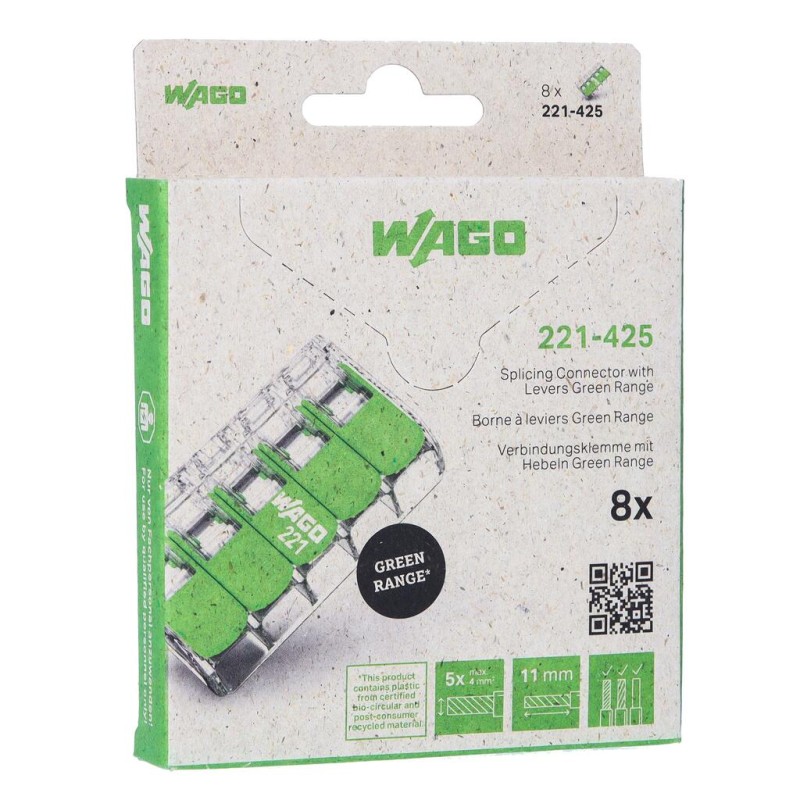 221-425/995-008 Splicing connector with levers;for all conductor types;max. 4 mm²;transparent, Blister pack
