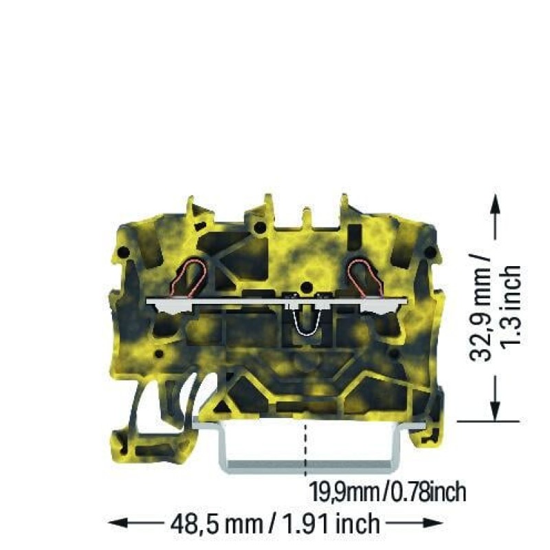 2001-1201/000-053 2-conductor through terminal block;1.5 mm²;suitable for Ex e II applications;dark gray/yellow