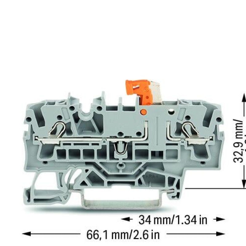 2002-1671 2-conductor disconnect/test terminal block;with test option;orange disconnect link;gray