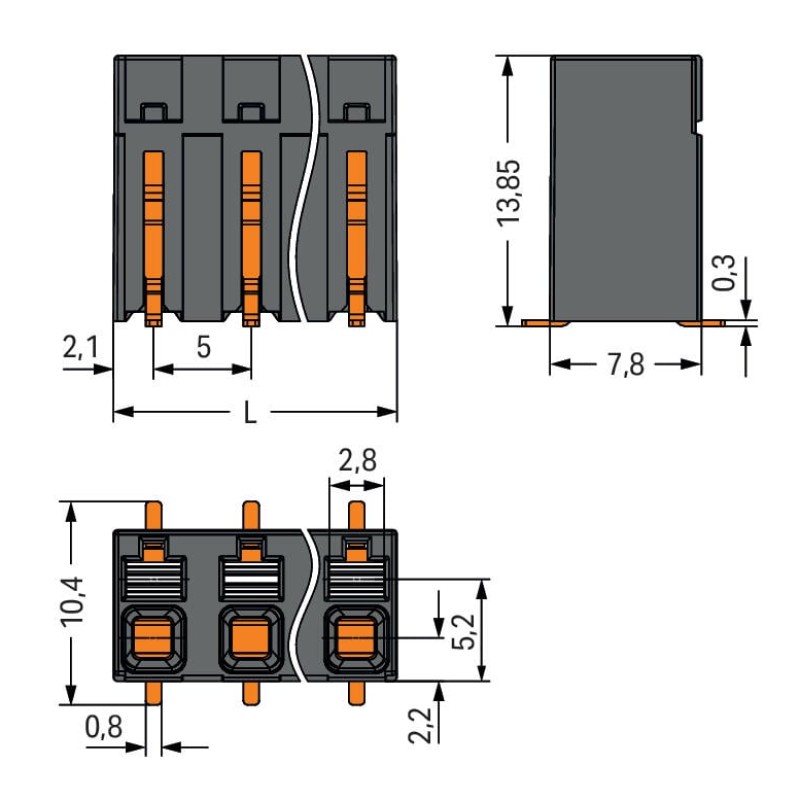 2086-3105/700-000/997-607 SMD клемна колодка на друковану плату; кнопка; 1.5 мм²; чорний