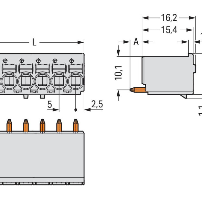 2092-1158/000-5000 1-conductor THT female connector straight; push-button; Push-in CAGE CLAMP®; 2.5 mm²; Pin spacing 5 mm; 8-pole; 1.4 mm Ø solder pin; Gripping plate; direct marking; 2,50 mm²; light gray