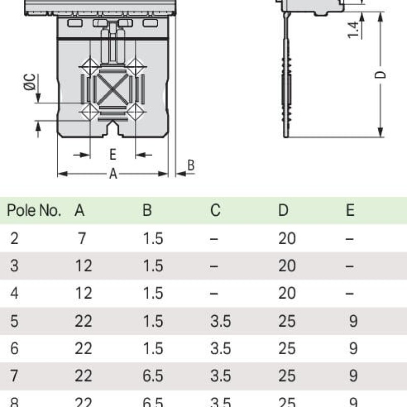 2092-1158/000-5000 1-conductor THT female connector straight; push-button; Push-in CAGE CLAMP®; 2.5 mm²; Pin spacing 5 mm; 8-pole; 1.4 mm Ø solder pin; Gripping plate; direct marking; 2,50 mm²; light gray