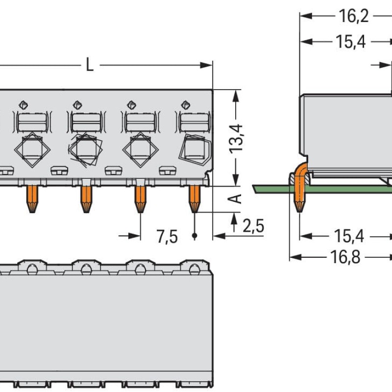 2092-3372/200-000 1-conductor THR female connector angled;push-button;Push-in CAGE CLAMP®;light gray