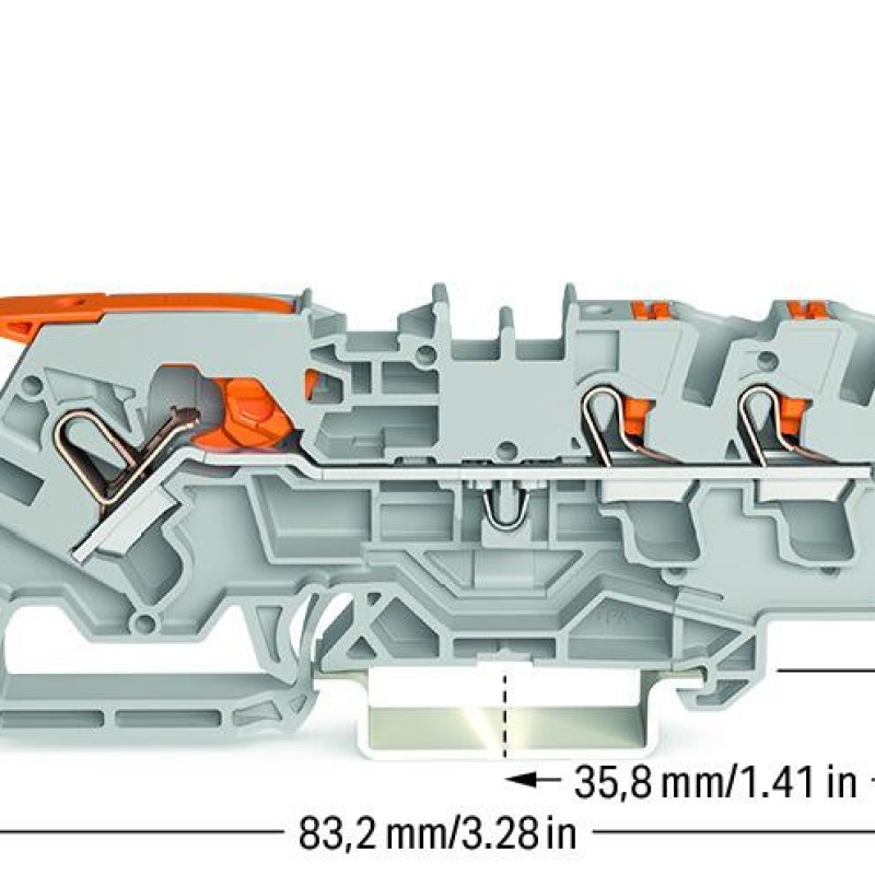 2104-5301 3-conductor through terminal block;with lever and push-button;4 mm²;gray