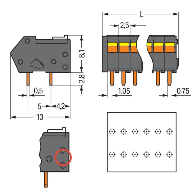 218-103/000-604 THR PCB terminal block;Locking slides;0.5 mm²;black