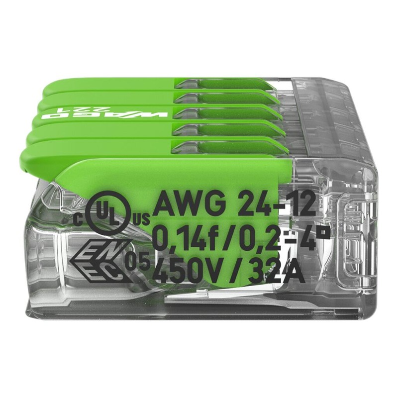 221-425/995-008 Splicing connector with levers;for all conductor types;max. 4 mm²;transparent, Blister pack