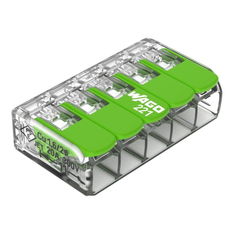 221-425 Splicing connector with levers;for all conductor types;max. 4 mm²;transparent