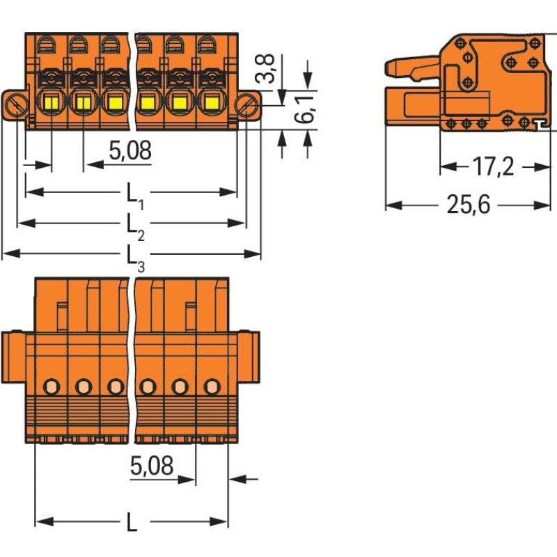 2231-305/107-000 1-провідний роз'єм-розетка; кнопка; Push-in CAGE CLAMP®; помаранчевий