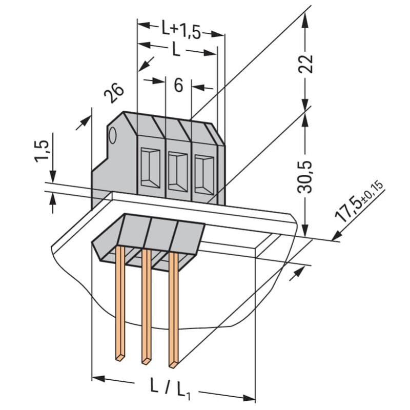 226-113 Feedthrough terminal block;Conductor/contact pin;Plate thickness: 2.5 mm;gray