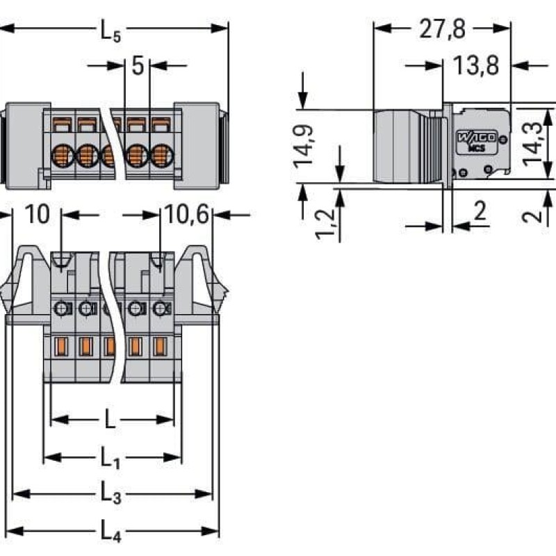 231-115/125-000 1-conductor female connector;CAGE CLAMP®;2.5 mm²;gray