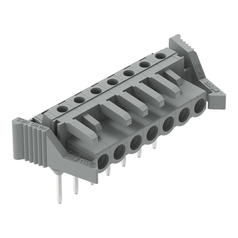 232-237/005-000/039-000 Female connector for rail-mount terminal blocks; 0.6 x 1 mm pins; angled; Locking lever; Pin spacing 5 mm; 7-pole; gray