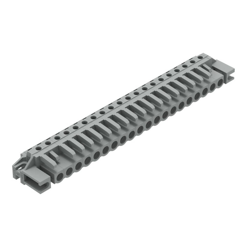 232-250/047-000 THT female header; angled; Pin spacing 5 mm; 20-pole; Spacer flange; 0.6 x 1.0 mm solder pin; gray