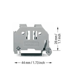249-117 Безгвинтовий кінцевий стопор; ширина 10 мм; для DIN-рейки 35 x 15 та 35 x 7.5; сірий