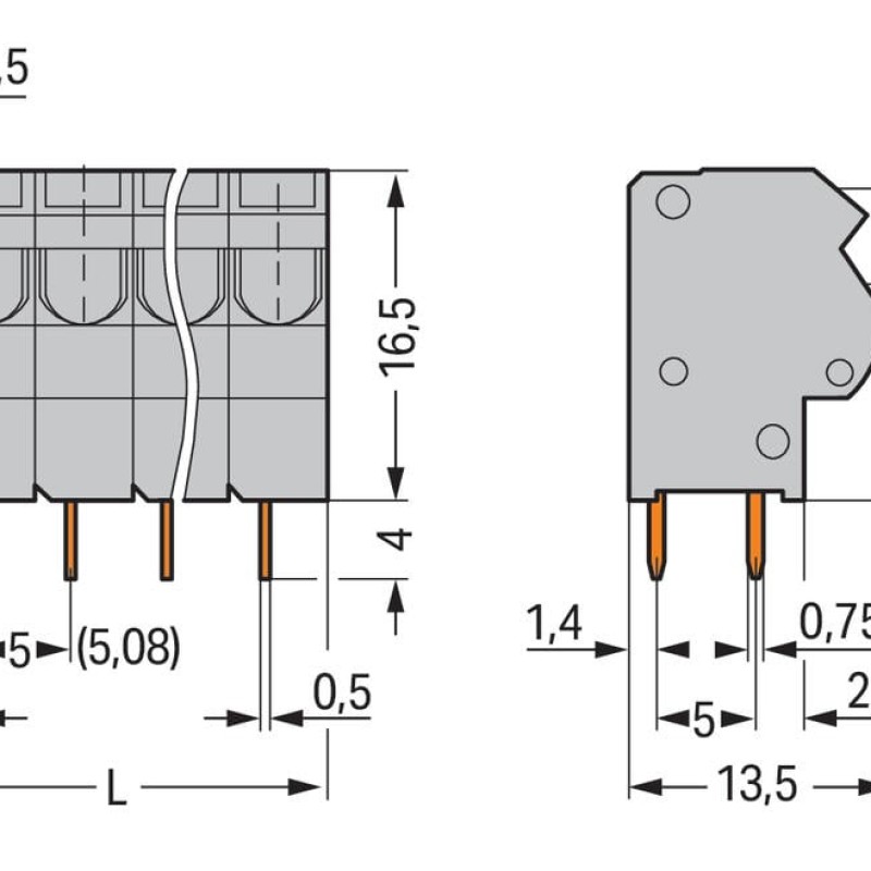 254-452 Клема на друковану плату; 2.5 мм²; Крок контактів 5/5.08 мм; сірий