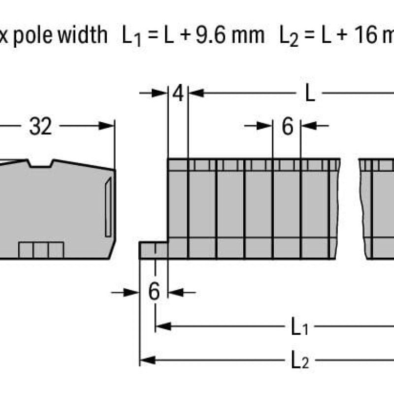 264-109 2-conductor terminal strip;without push-buttons;with fixing flanges;gray