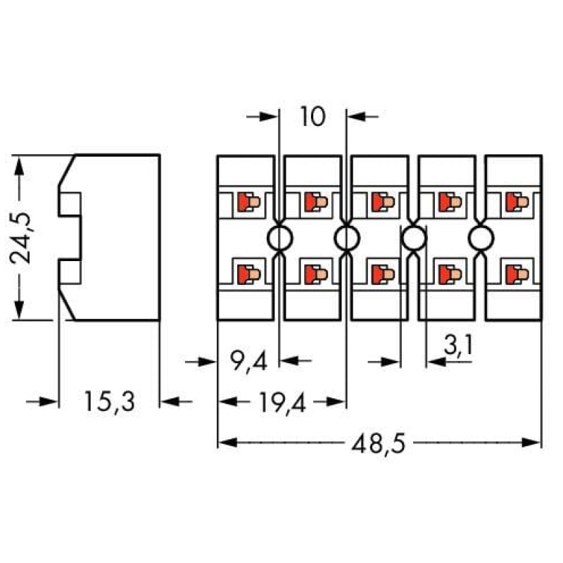 272-105/130-000 Power supply connector; without push-buttons; without snap-in mounting feet; without ground contact; 5-pole; 2,50 mm²; white