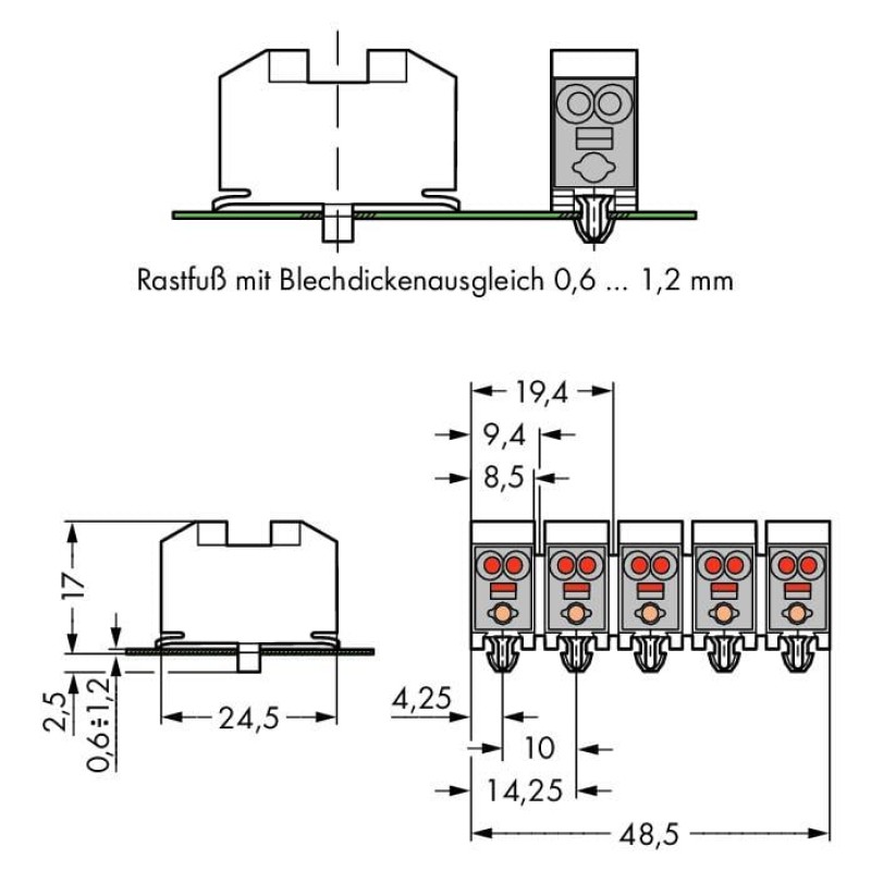 272-135/104-000 Power supply connector;without push-buttons;with snap-in mounting feet;white