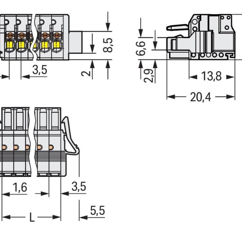 2734-111/037-000 1-провідний роз'єм-розетка; кнопка; Push-in CAGE CLAMP®; світло-сірий