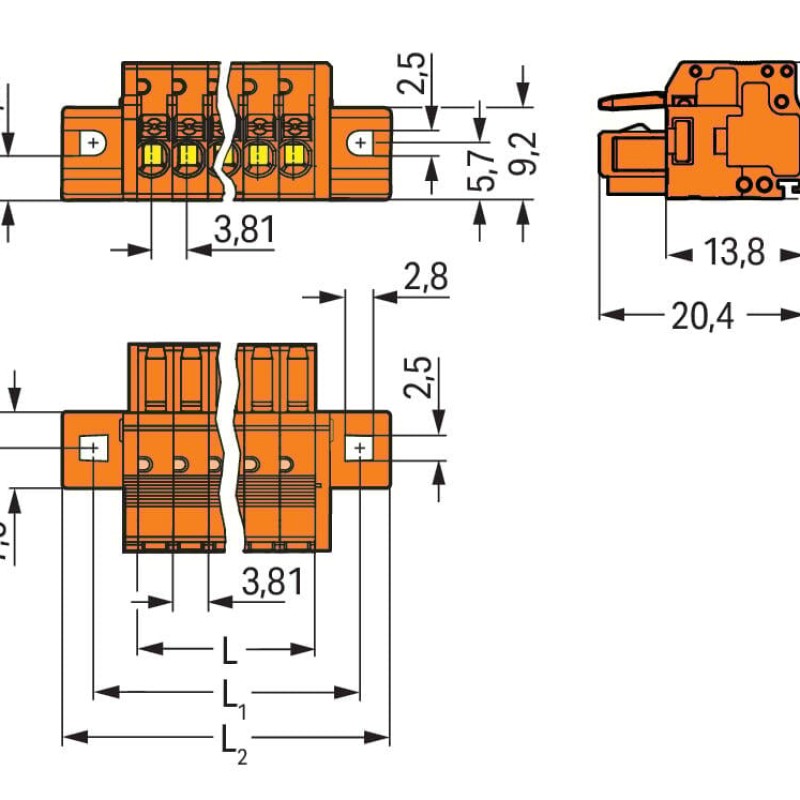 2734-210/031-000 1-conductor female connector;push-button;Push-in CAGE CLAMP®;orange