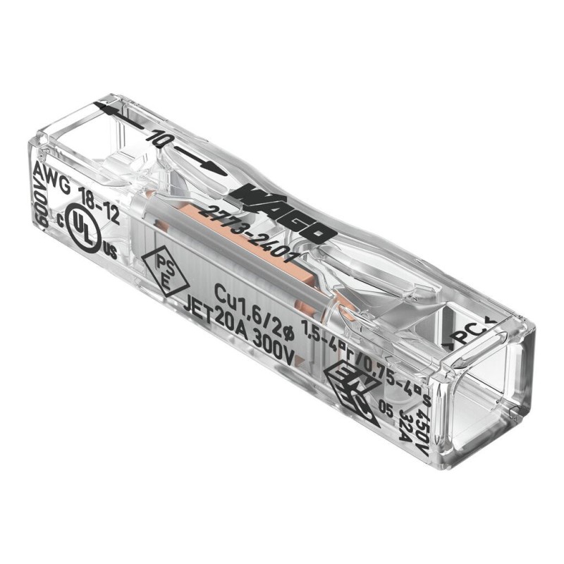 2773-2401 PUSH WIRE® Inline Splicing Connector;for solid and stranded conductors;max. 4 mm²;transparent
