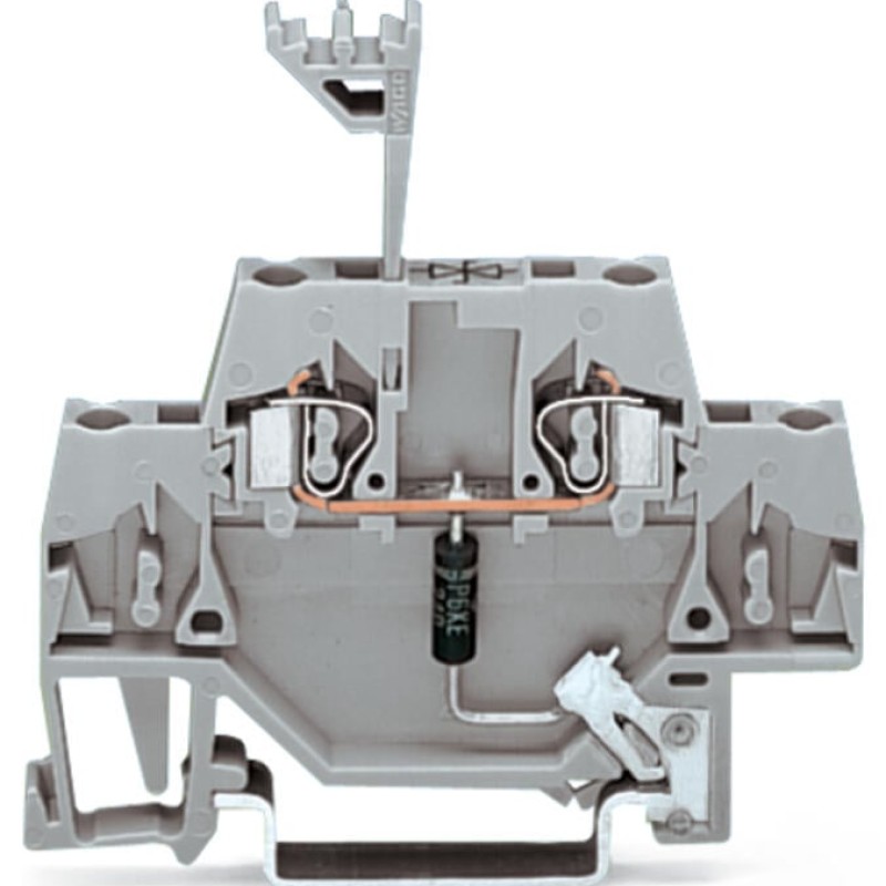 280-502/281-606 Component terminal block; double-deck; with direct connection to DIN rail; with BZW06-40B TVS diode; 24 VAC; for DIN-rail 35 x 15 and 35 x 7.5; 2.5 mm²; CAGE CLAMP®; 2,50 mm²; gray