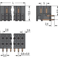 713-1422/105-000 Штировий роз'єм THR, 2-рядний; паяльний штифт 0.8 x 0.8 мм; кутовий; чорний