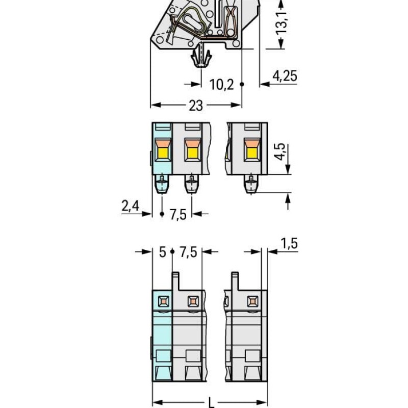 721-333/008-000 1-провідний кутовий роз'єм-розетка; CAGE CLAMP®; 2.5 мм²; світло-сірий