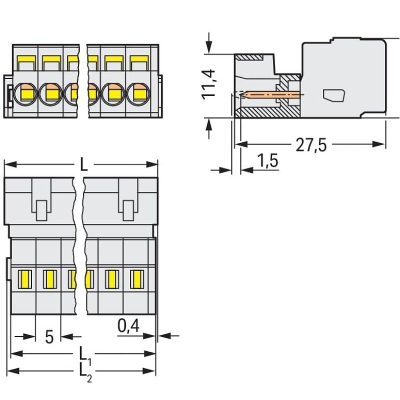 721-602 1-conductor male connector;CAGE CLAMP®;2.5 mm²;light gray