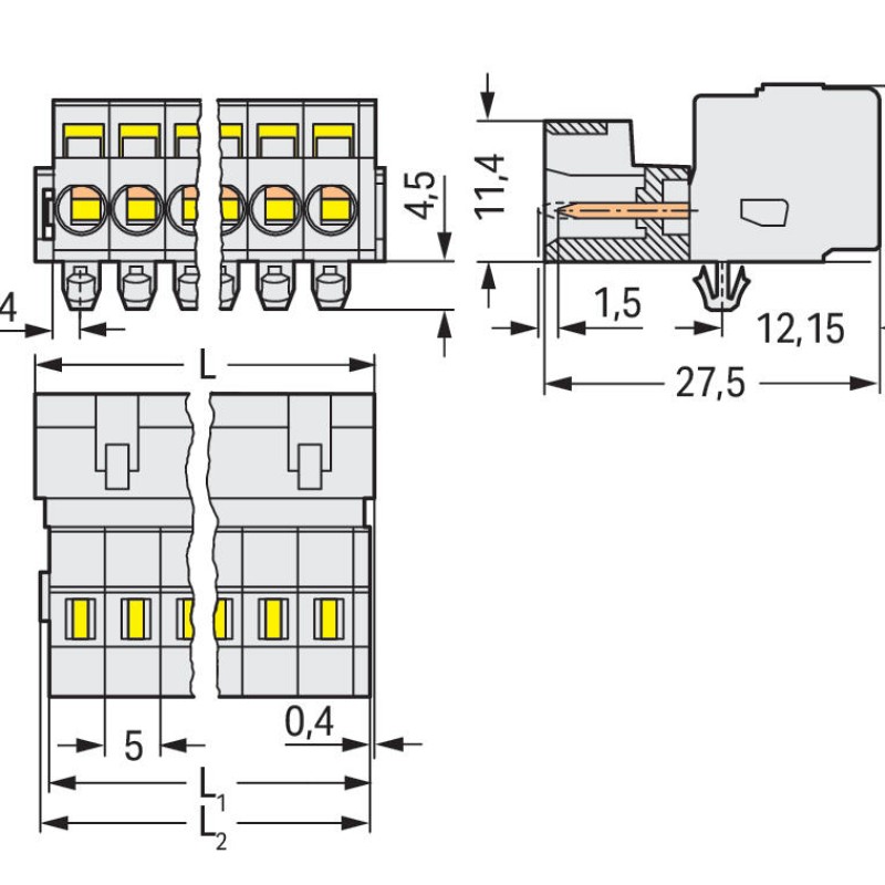 721-614/018-000 1-conductor male connector;CAGE CLAMP®;2.5 mm²;light gray