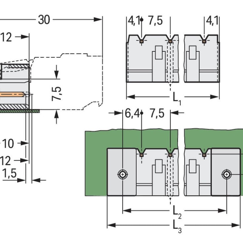 721-871/001-000 THT male header;1.2 x 1.2 mm solder pin;angled;light gray
