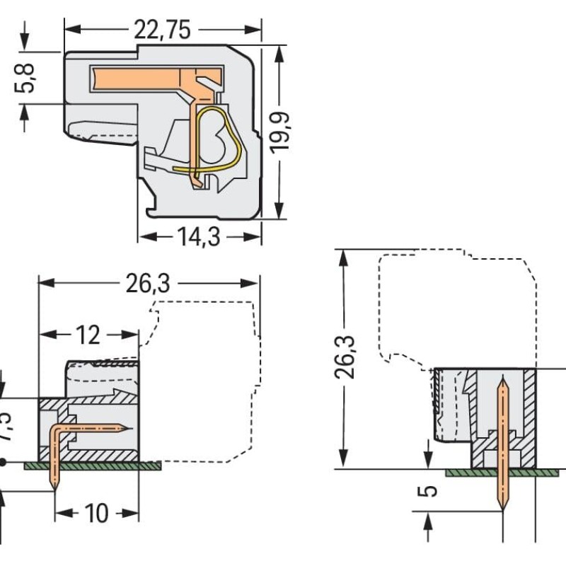 722-202/026-000 1-провідний кутовий роз'єм-розетка; CAGE CLAMP®; 2.5 мм²; світло-сірий