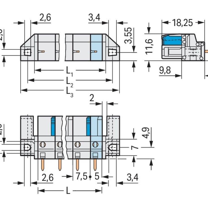 722-741/047-000 THT female header; straight; Pin spacing 7.5 mm; 11-pole; 100% protected against mismating; Spacer flange; 0.6 x 1.0 mm solder pin; light gray