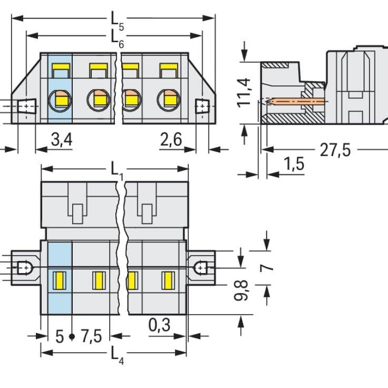 723-604/019-000 1-conductor male connector;CAGE CLAMP®;2.5 mm²;light gray