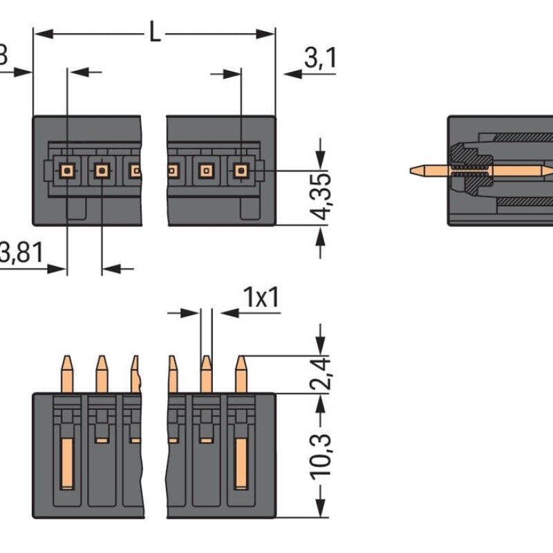 734-234/105-604/997-405 THR male header;1.0 x 1.0 mm solder pin;straight;black