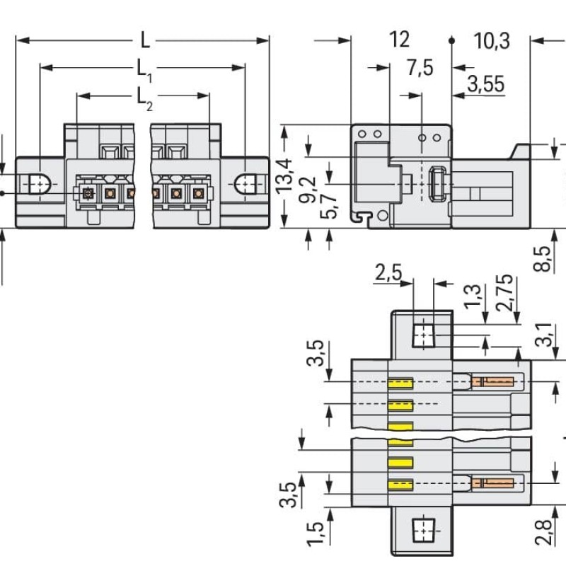 734-312/019-000 1-провідний штировий роз'єм; CAGE CLAMP®; 1.5 мм²; світло-сірий