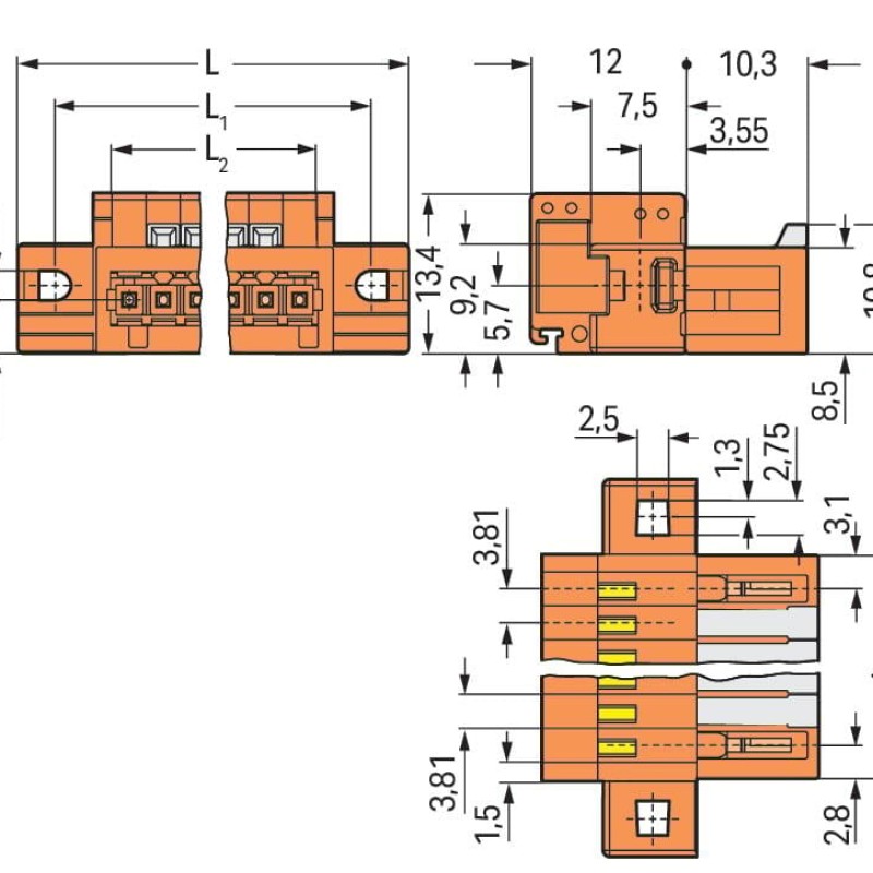 734-336/019-000 1-conductor male connector;CAGE CLAMP®;1.5 mm²;orange