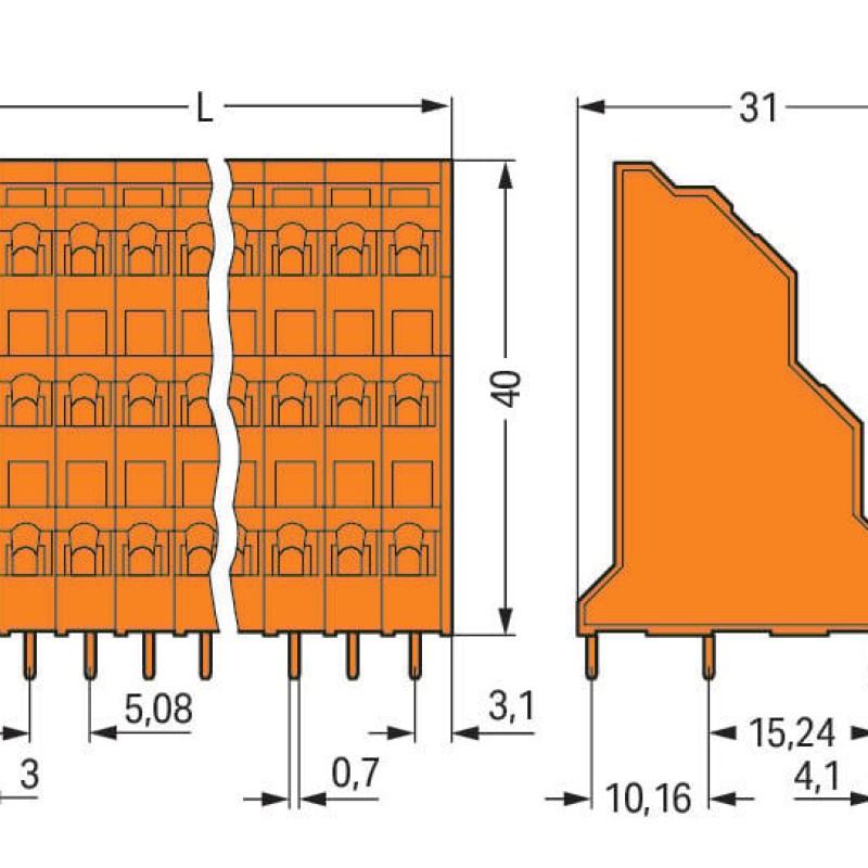 737-316 Triple-deck PCB terminal block;2.5 mm²;Pin spacing 5.08 mm;orange