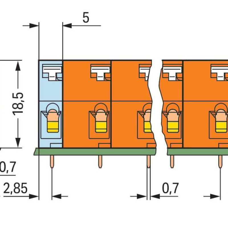 741-607 PCB terminal block; push-button; 2.5 mm²; Pin spacing 10.16 mm; 7-pole; CAGE CLAMP®; 2,50 mm²; orange
