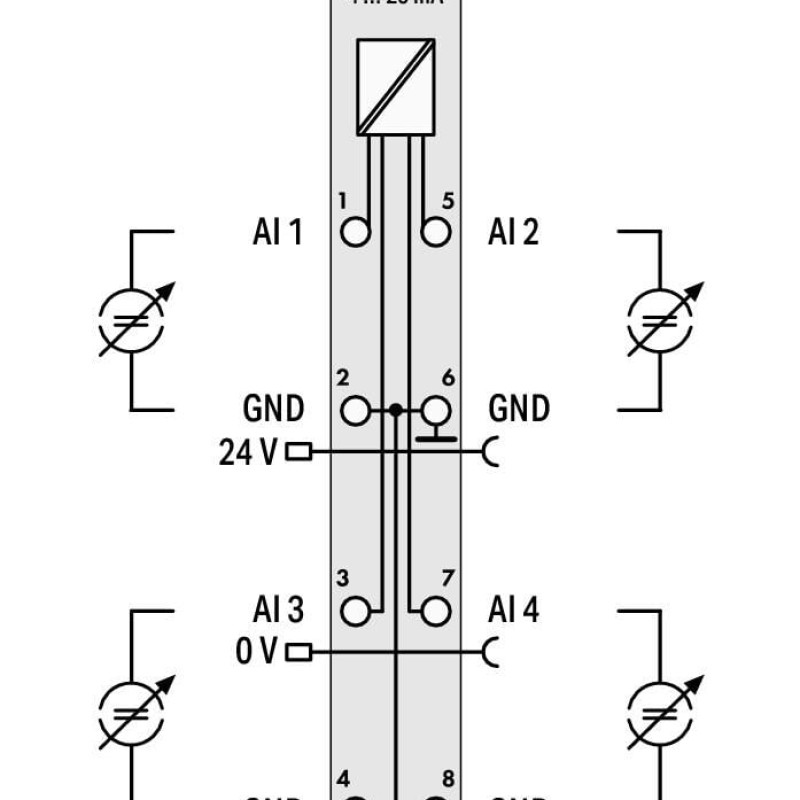 750-455 4-channel analog input;4 … 20 mA;Single-ended;light gray