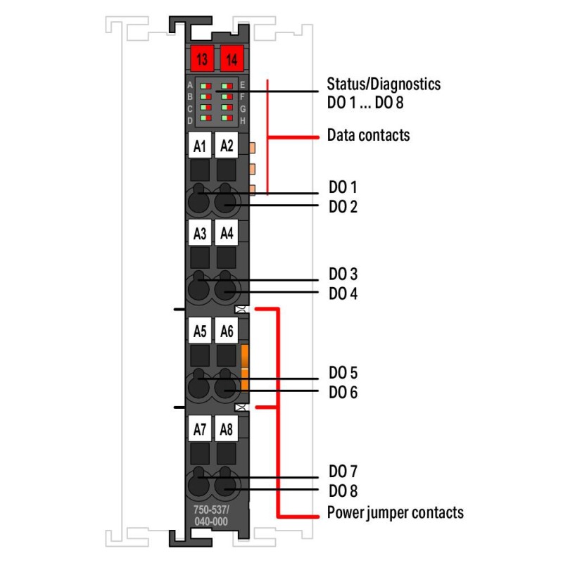 750-537/040-000 8-channel digital output;24 VDC;0.5 A;dark gray