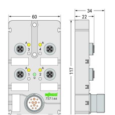 757-144 Коробка датчика/виконавчого механізму M12; 4-канальний; 4-полюсний