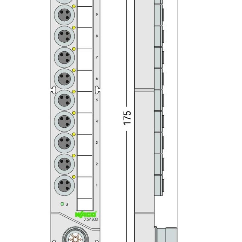 757-303 Коробка датчика/виконавчого механізму M8; 10-канальний; 3-полюсний